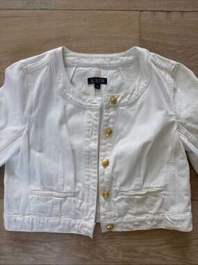 J. Crew Ivory Cropped Jacket with Gold Accent Button